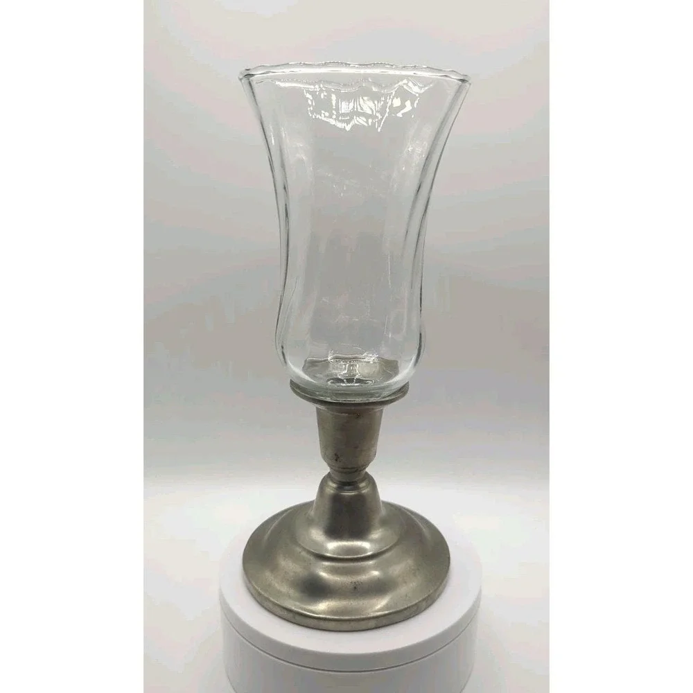 Vintage International Pewter Co Candlestick with Spiral Glass Votive Cup Silver